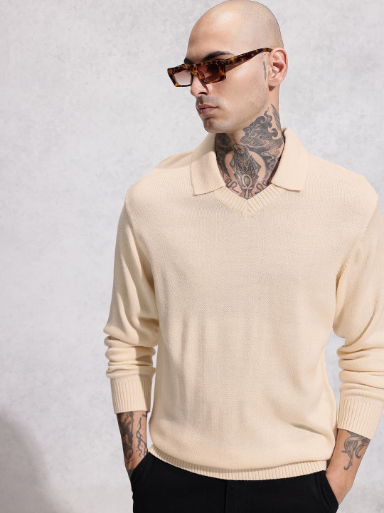 WROGN Shirt Collar Pure Acrylic Pullover