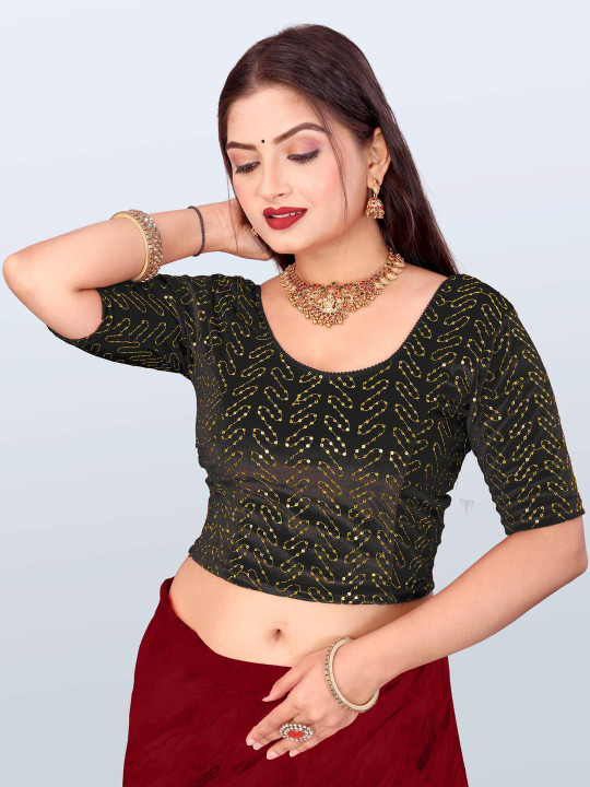 PU FASHION Embroidered Stretchable Readymade Saree Blouse