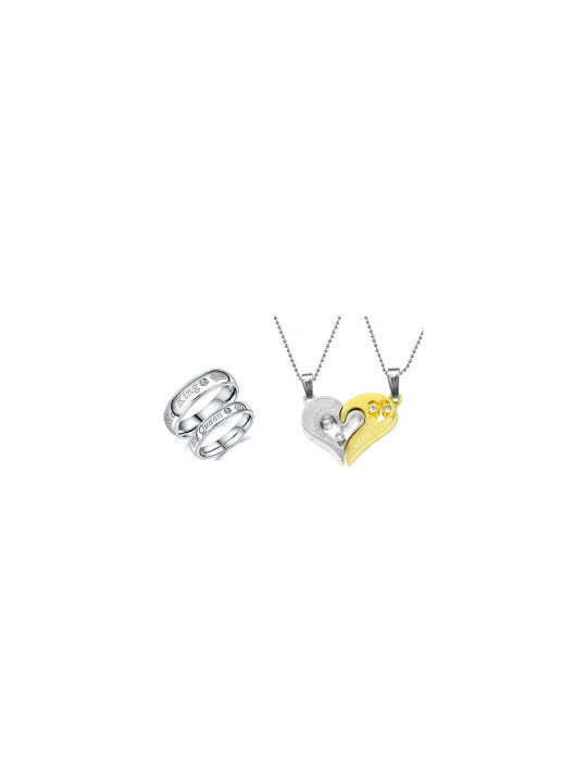 Teeragaj Set Of 2 Stones-Studded Heart Shaped Jewellery Set