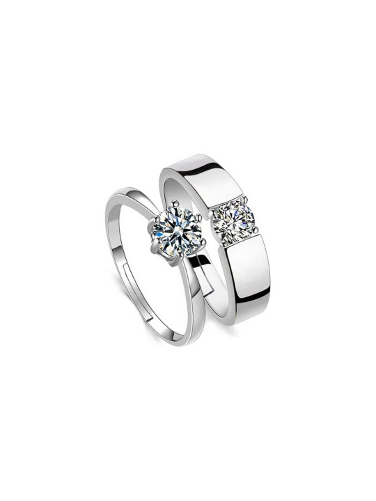 Teeragaj Set Of 2 Stone-Studded Adjustable Couple Ring