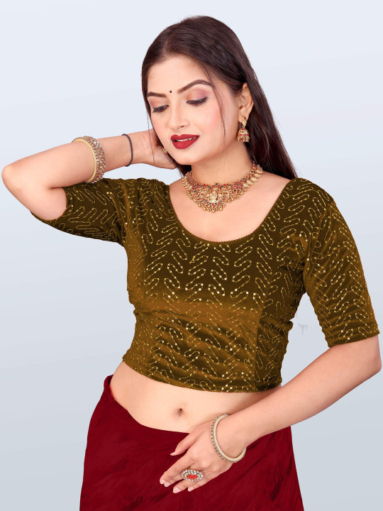 PU FASHION Embroidered Stretchable Readymade Saree Blouse