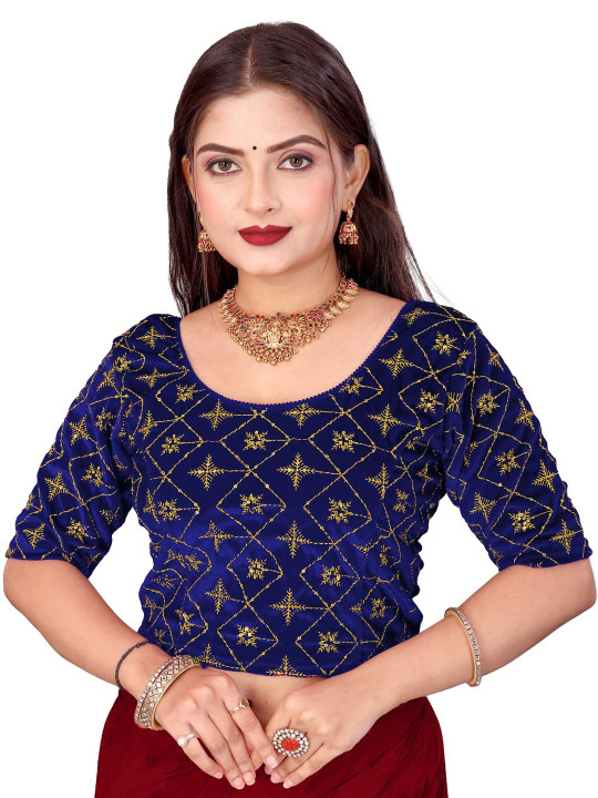 PU FASHION Women Embroidered Round-Neck Saree Blouse