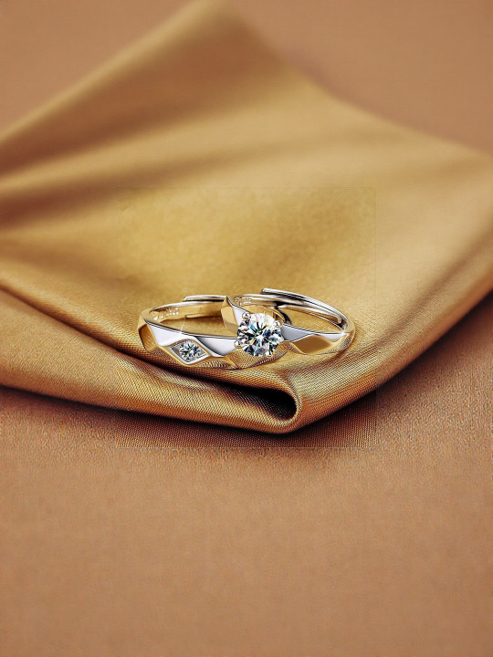 J.S ENTERPRISES Unisex Set of 2 Stainless Steel Cauple Finger Rings