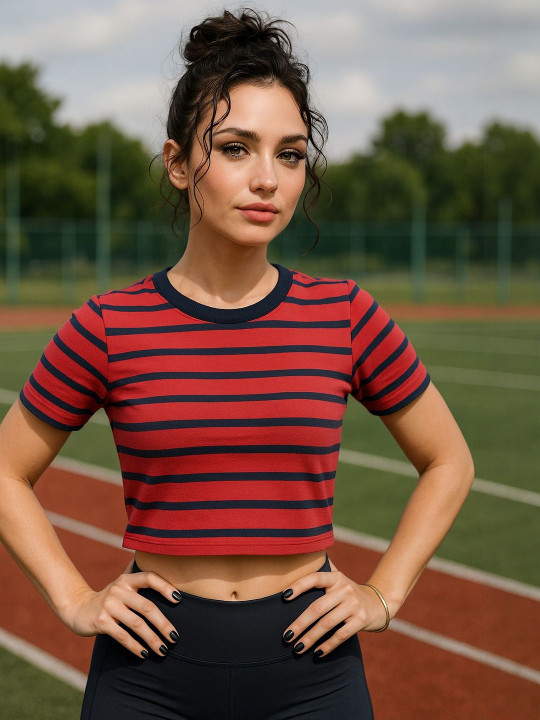 HERE&NOW Women Striped Bio Finish T-shirt