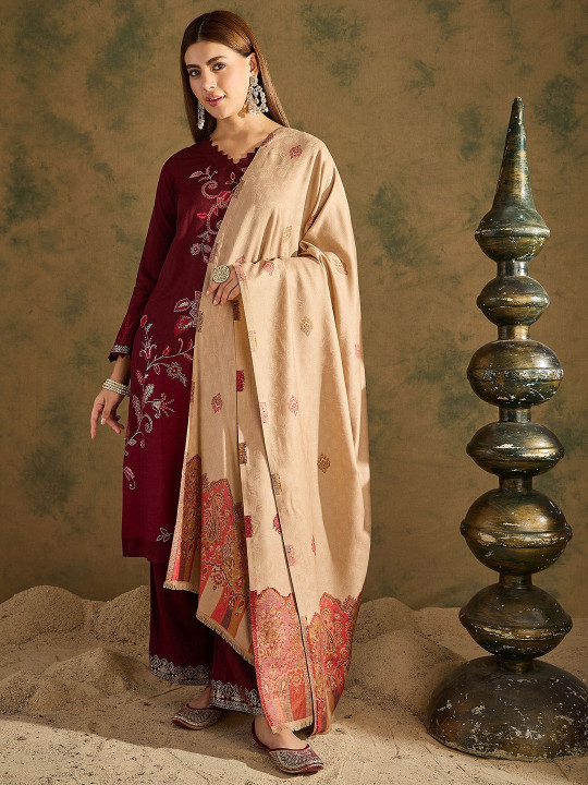 SAHASIKA Ethnic Motifs Woven Design Pashmina Woolen Shawl