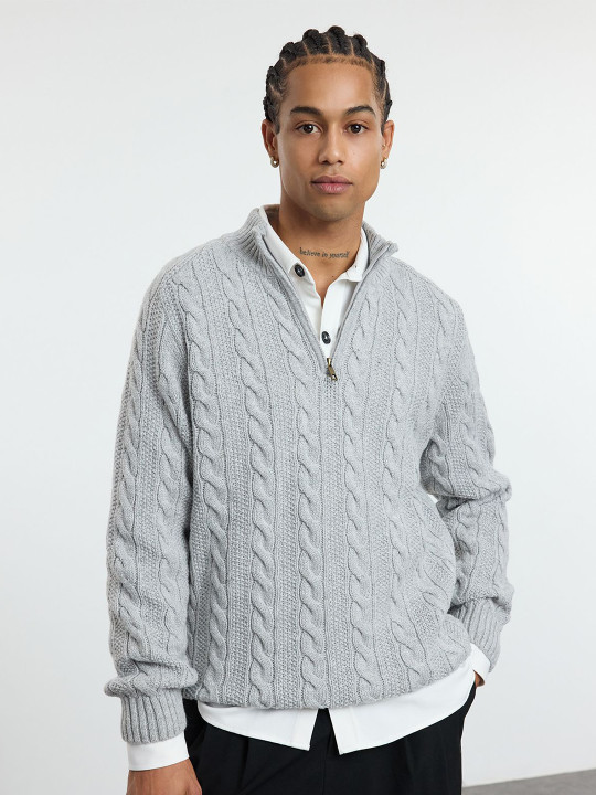Trendyol Men Cable Knit Ribbed Pullover