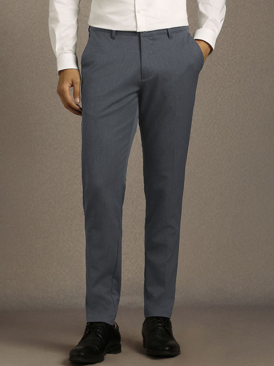 Louis Philippe Men Textured Flat Front Trousers