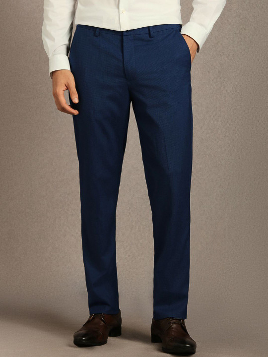 Louis Philippe Men Textured Flat Front Formal Trousers
