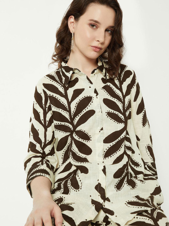 max Women Shirt Collar Tropical Printed Tunic