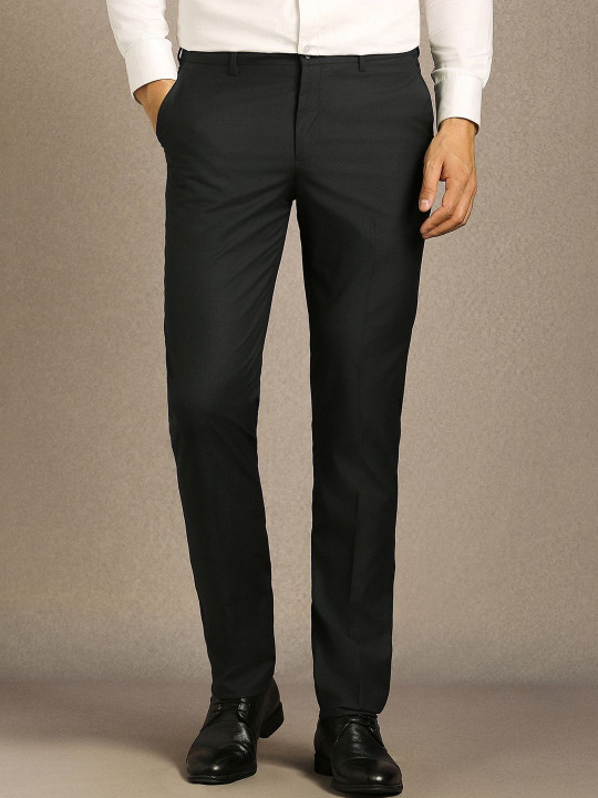 Louis Philippe Men Textured Flat Front Formal Trousers