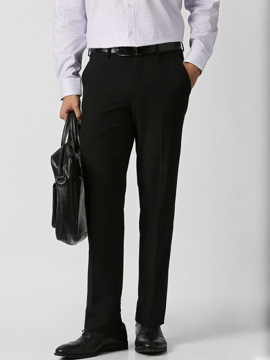 V Dot Men Solid Slim Fit Mid-Rise Formal Trousers