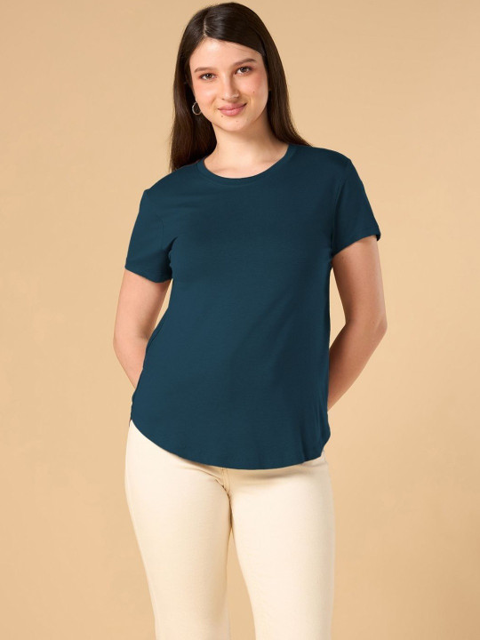 Wellbi Women Bamboo-Cotton 3X Softer Breathable Half sleeves Regular Fit Lounge T-Shirt