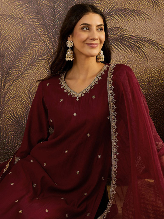 Sangria Embroidered Sequence Kurta & Palazzos with Dupatta Set