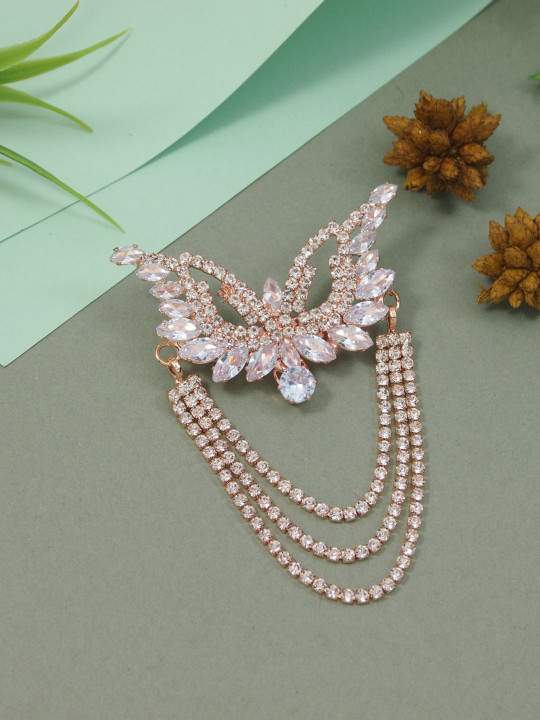 I Jewels Men Rose Gold Plated Artificial Stones Studded And Beaded Brooch