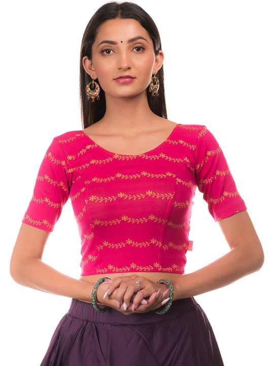 Bindigasm's Advi Women Printed Round Neck Readymade Saree Blouse