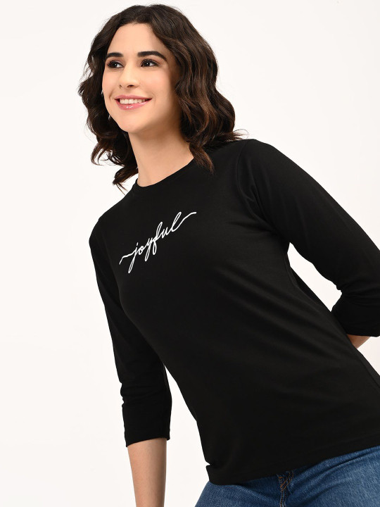 Mast & Harbour Women Typography Printed Bio Finish Cotton T-shirt