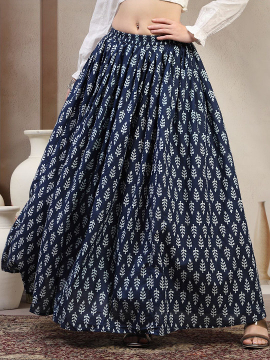 SUNEKH Women Ethnic Motifs Printed Cotton Flared Maxi Skirts