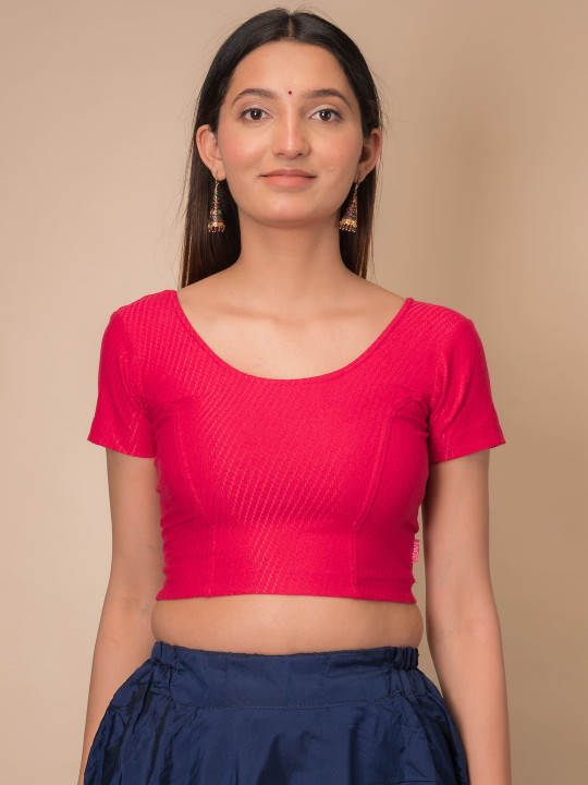 Bindigasm's Advi Self-Designed Round Neck Cotton Stretchable Slip On Saree Blouse