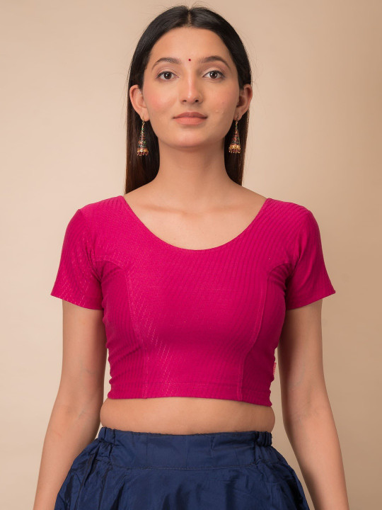 Bindigasm's Advi Self-Designed Texture Cotton Stretchable Slip On Saree Blouse