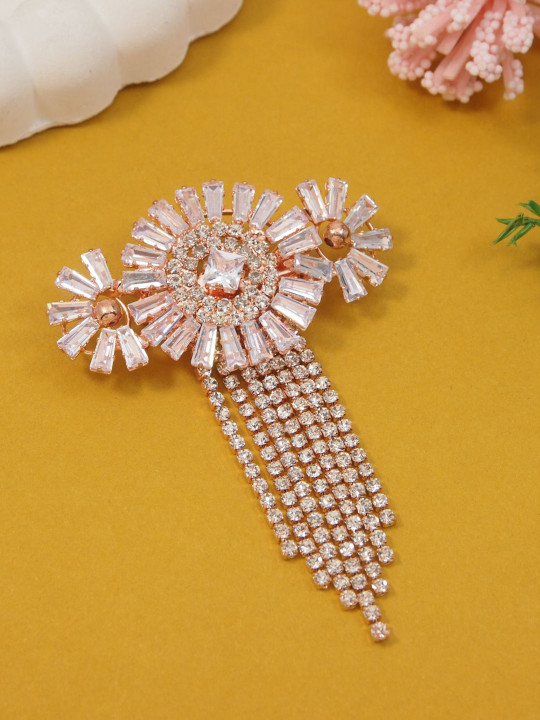 I Jewels Rose Gold Plated Artificial Stones Studded And Beaded Brooch