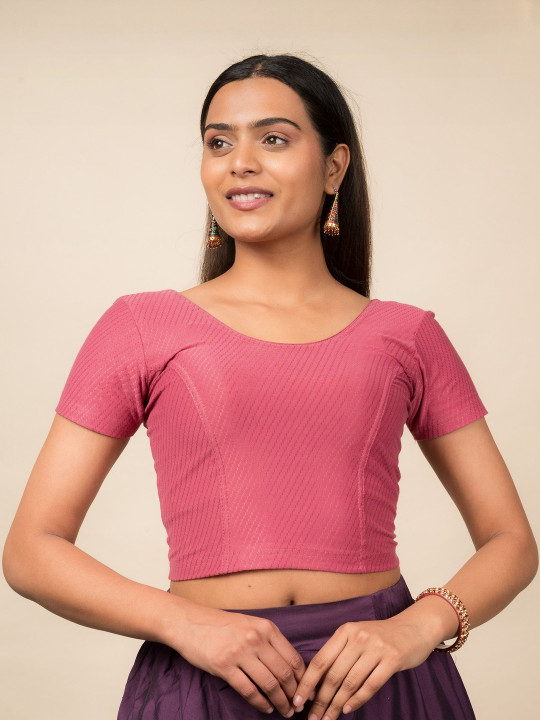 Bindigasm's Advi Women Self-Designed Round Neck Readymade Saree Blouse