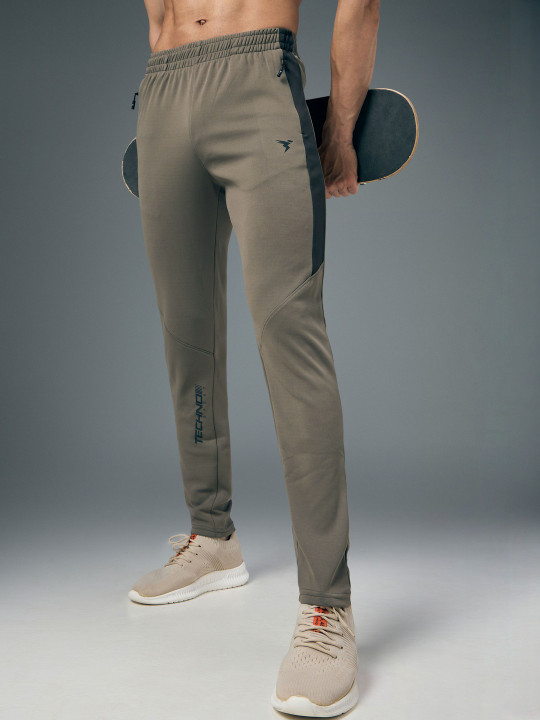 Technosport Men Solid Slim-Fit Mid-Rise Antimicrobial Track Pants