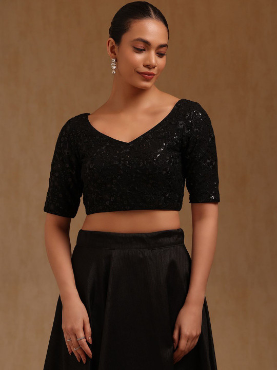 Soch Floral Embroidered V-Neck Padded Saree Blouse