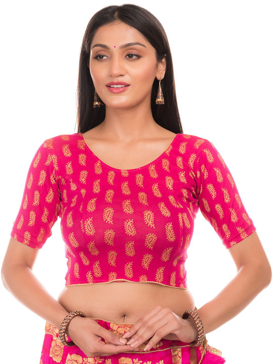 Bindigasm's Advi Ethnic Motif Printed Round Neck Readymade Saree Blouse
