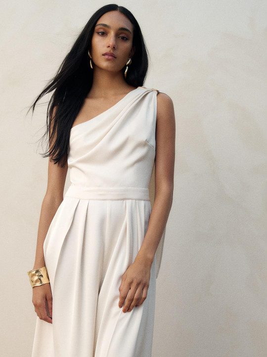 H&M Women One-Shoulder Satin Jumpsuit