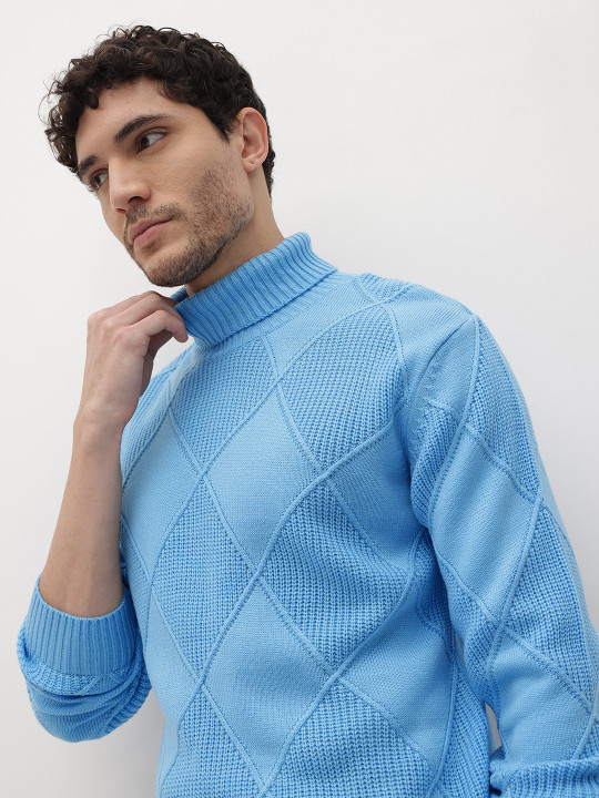Roadster The Life Co. Acrylic Geometric Self Design Turtle Neck Pullover