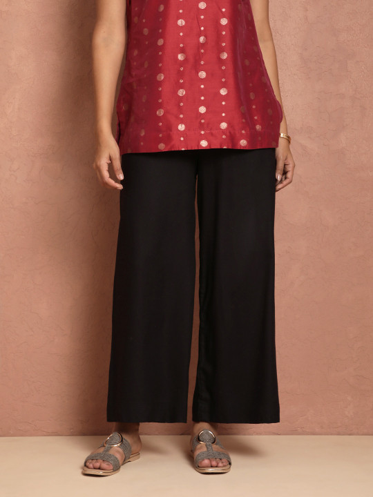 TWIN BIRDS Women Black Solid Wide Leg Palazzos