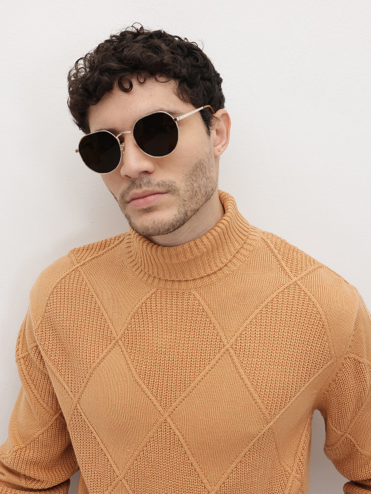 Roadster The Life Co. Acrylic Geometric Self Design Turtle Neck Pullover