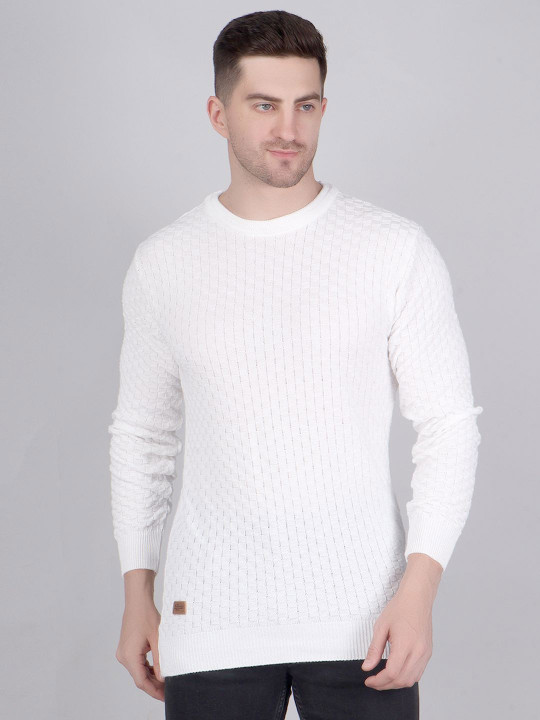Roadster The Lifestyle Co. Men Self Design Cable Knit Acrylic Round Neck Sweater