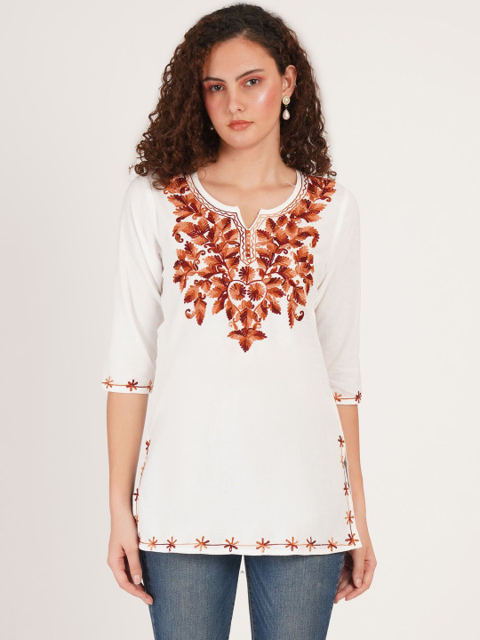 Missethic Women Embroidered Thread Work Pure Cotton Thread Work Kurti