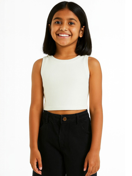 CHILINS Girls Round Neck Tank Crop Top