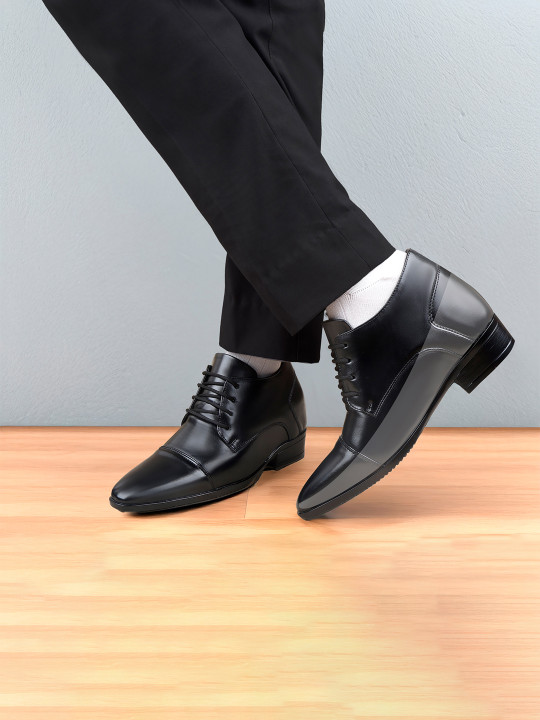 Bxxy Men 9 Cm Hidden Height Increasing Formal Derby Block Heel Lace-up Regular Shoes