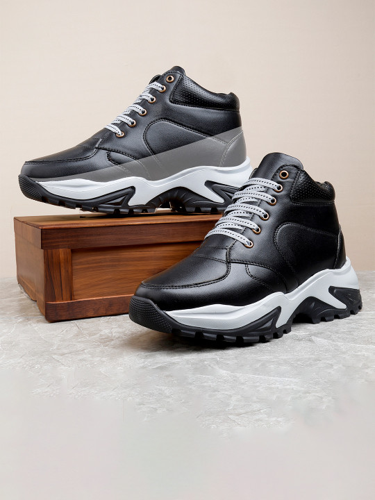 Bxxy Men Colourblocked High-Top Lace-Ups Round Toe Elevator Sneakers