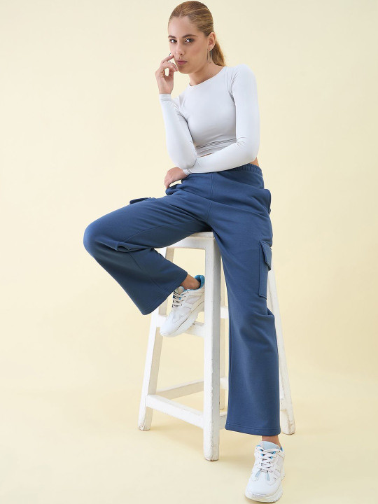 98 Degree North Women Pure Cotton Straight-Fit Mid-Rise Cargo Track Pants