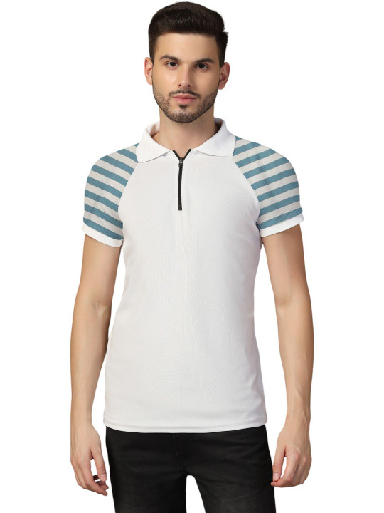 BEYOU FASHION Men Striped Polo Collar T-shirt