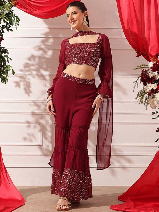 indo street Embellished Sequinned Ready to Wear Lehenga & Blouse With Dupatta