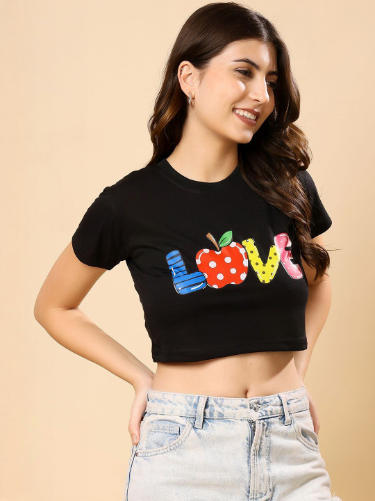 Moda Rapido Women Printed Cotton Crop T-shirt