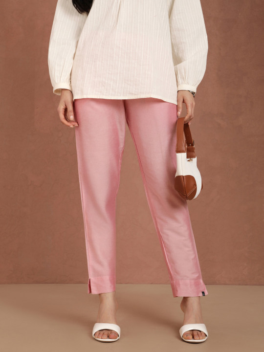 TWIN BIRDS Women Mid-Rise Solid Metallic Straight Pants with Functional Pockets