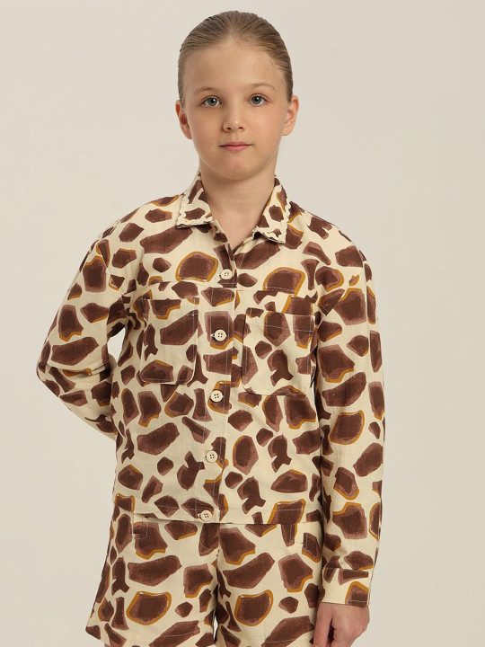 Vero Moda Girls Animal Printed Spread Collar Long Sleeves Regular Fit Casual Shirt