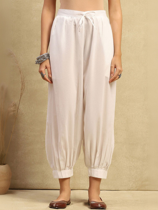 House of Chikankari Women White Cotton Solid Salwar