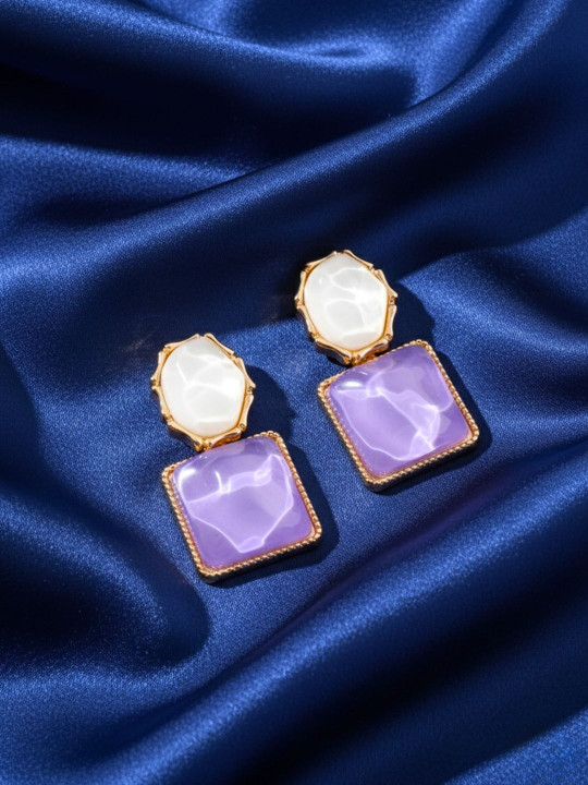 COOLWOOL Artificial Stones Studded Square Shaped Korean Drop Earrings