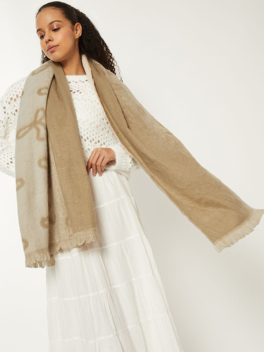 max Women Self Design Acrylic Mufflers with Fringed Border