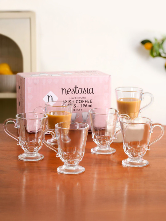 Transparent Textured Glass Dishwasher Safe 6 Pieces Cups 196ml