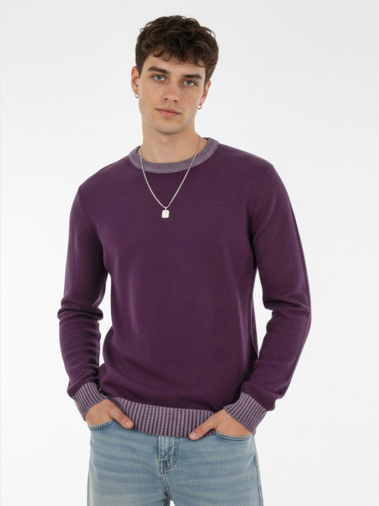 glitchez Acrylic Pullover with Contrasting Ribbed Edges