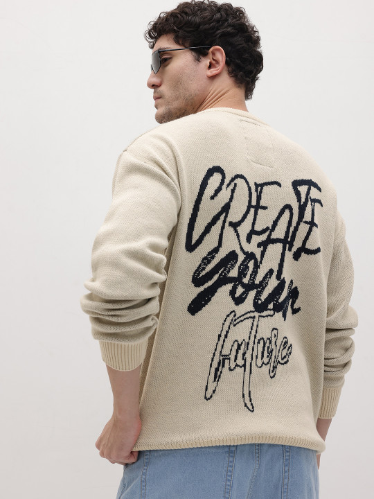 Roadster The Life Co. Typography Self Design Round Neck Pullover