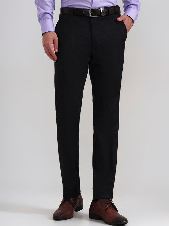 JADE BLUE Men Solid Slim Fit Mid-Rise Formal Trousers